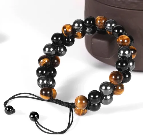 Miniatura 6 de Denchy Triple Protection Bracelet, Tigers Eye - Black Obsidian and Hematite Beaded Bracelets for Men Women, Tourmaline Spiritual Natural Crystal