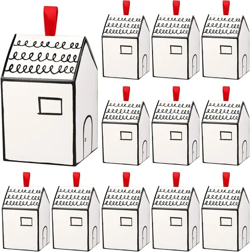 Miniatura 8 de Haomian 20 cajas de regalo con forma de casa, cajas de casa para golosinas, soportes para dulces para postres, soportes de galletas elegantes