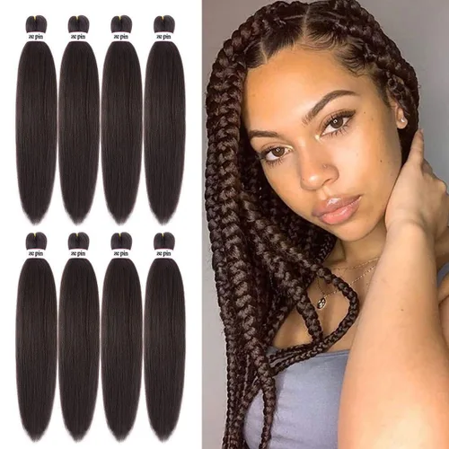 Miniatura 28 de Cabello trenzado preestirado de 22 pulgadas, 6 paquetes de cabello profesional suave Yaki trenzado para trenzas con ajuste de agua caliente