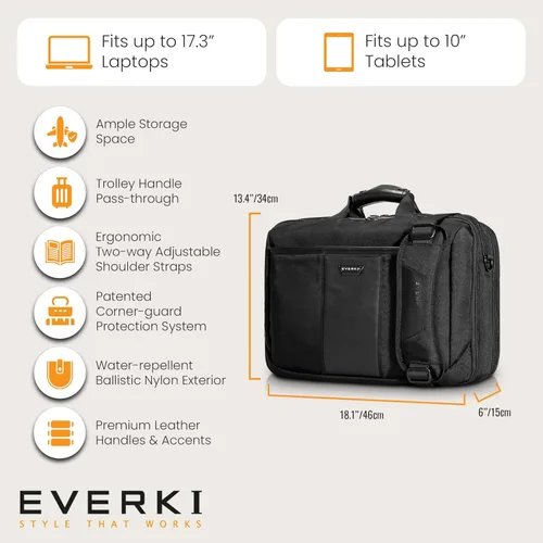 Miniatura 6 de EVERKI Versa - Maletín para laptop, bolsa de computadora resistente para portátiles de 13 a 17.3 pulgadas, bolsa de viaje resistente al agua