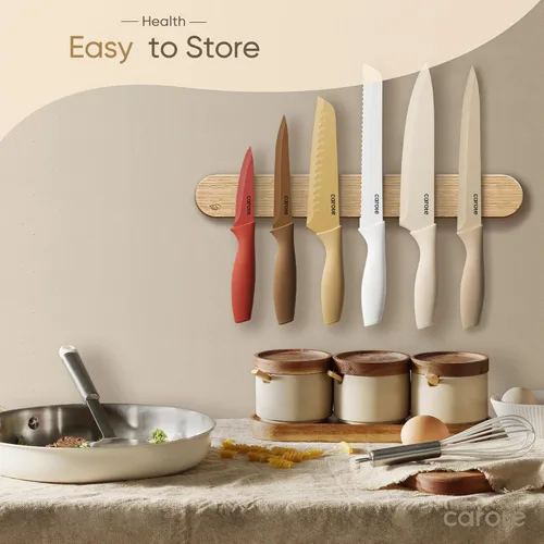 Miniatura 2 de CAROTE - Juego de cuchillos de cocina de 12 piezas, de acero inoxidable con revestimiento antiadherente cerámico, apto para lavavajillas con 6