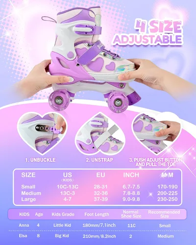 Miniatura 3 de SULIFEEL - Patines ajustables de estilo tie-dye arcoíris para niñas y niños de 3 a 5 años, 5 a 8 años, 6 a 12 años, rosa y morado, con luces