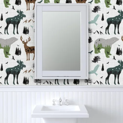 Miniatura 9 de Spoonflower Papel tapiz para despegar y pegar, diseño de animales del bosque ártico, bosque, montañas de Alaska, aventura, oso, alce, papel tapiz