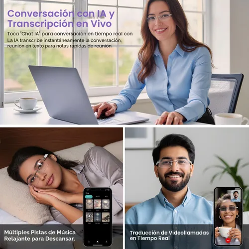 Miniatura 6 de Gafas de Traducción con IA, Gafas Bluetooth con Traductor en Tiempo Real para 164 Idiomas, Gafas Bluetooth Fotocromáticas con Bisagra de Resorte