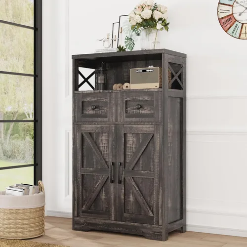 Miniatura 10 de Befrases - Gabinete de almacenamiento de casa rural con cajones y estante, aparador independiente para cocina, sala de estar, oficina en casa, gris
