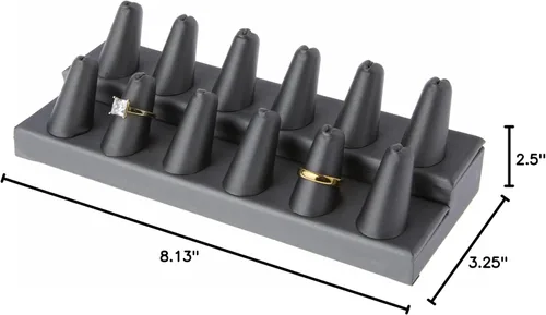 Miniatura 3 de Plymor Pantalla de dedo de anillo de 2 niveles de piel sintética gris, doce en base rectangular, 8.125 pulgadas de ancho x 3.25 pulgadas