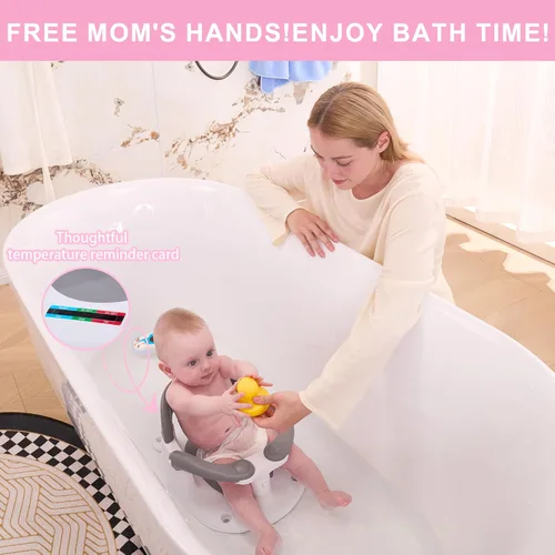 Miniatura 2 de Asiento de baño para bebés de 6 meses en adelante, silla de baño para niños pequeños estable en 360° con botón de un toque, diseño hueco trasero