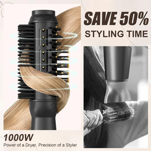 Miniatura 4 de Plancha plana de 110-120 V con cepillo calentado para alisar el cabello, secador de cepillo de soplado de un solo paso para cabello negro, cepillo