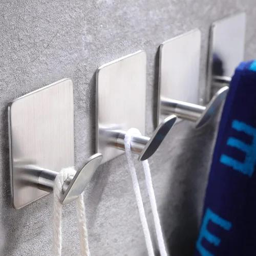 DELITON - Ganchos adhesivos para colgar ropa, toallas, sombreros en el baño o la cocina, acero inoxidable SUS 304, plata Plateado