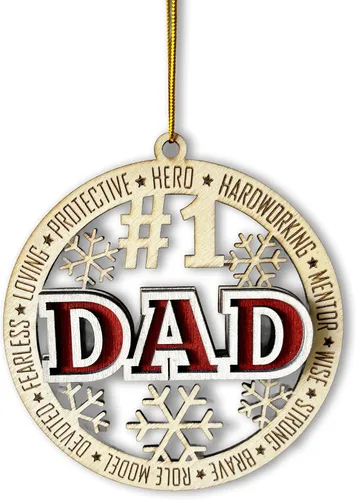 Miniatura 3 de #1 Adorno de Navidad de madera para papá - Best Dad Ever 2024, decoración de árbol del día del padre, adorno de héroe