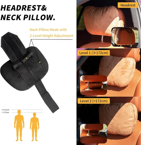 Miniatura 4 de Kwak's Juego de almohada para reposacabezas de automóvil y soporte lumbar para el cuello, ajuste de altura de 2 niveles, funda extraíble lavable