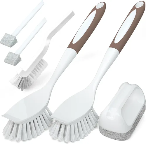 Miniatura 9 de Holikme Juego de 6 cepillos de cocina con mango para olla, sartén, fregadero de cocina (verde)