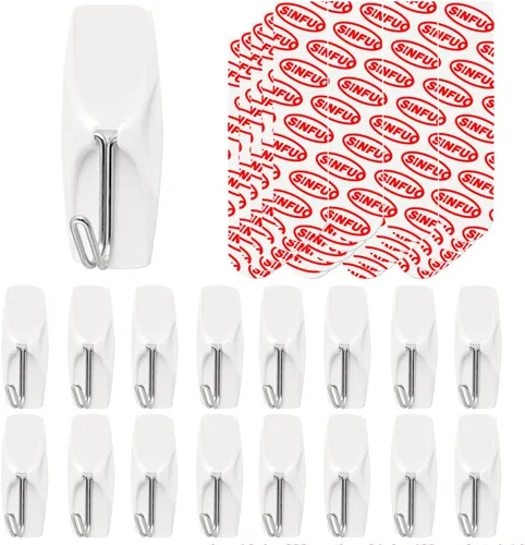 Miniatura 12 de Ganchos de pared utilitarios para colgar, paquete de 10 ganchos grandes, ganchos de pared para colgar sin daños con tiras adhesivas, ganchos
