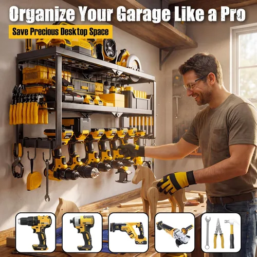 Miniatura 2 de Regalo para el día del padre: organizador de herramientas eléctricas resistente para montaje en pared, almacenamiento de garaje, capacidad de 320