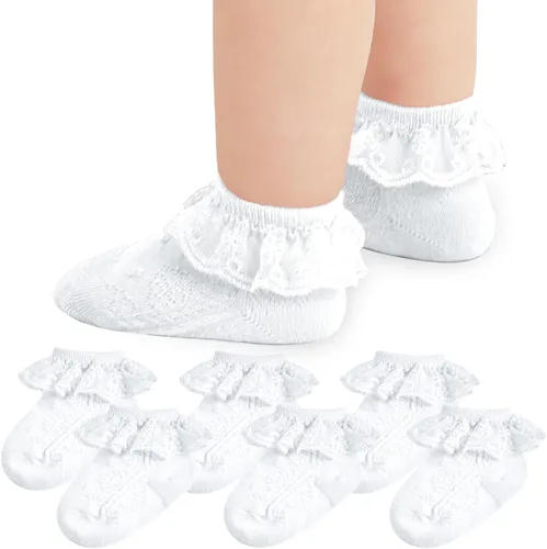 Calcetines de encaje para bebé niña recién nacida, calcetines con volantes lindos vestidos de princesa para bebés 0-33-66-1212-24 meses, paquete de