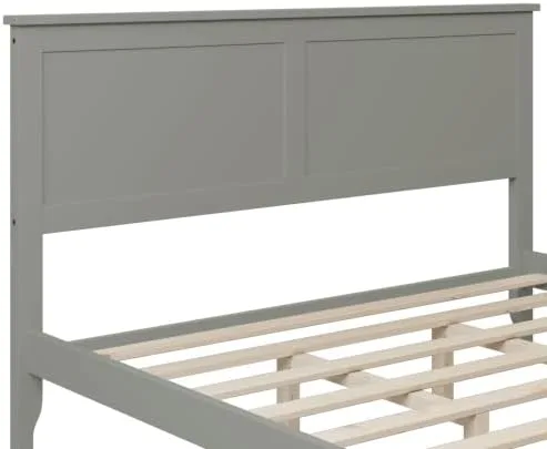 Miniatura 4 de anwickjeff Base de cama de tamaño matrimonial con cabecero y estribo, cama de plataforma de madera maciza blanca de estilo conciso moderno
