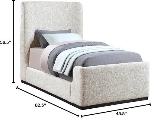 Miniatura 3 de Meridian Furniture OliverCream-T Colección Oliver Modern Cama individual tapizada de tela boucle contemporánea con acabado de cepillo de alambre