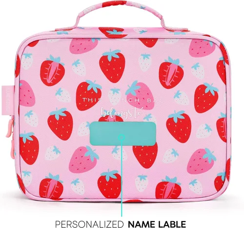 Miniatura 5 de mibasies Lonchera infantil para niñas, bolsa de almuerzo aislada y reutilizable para la escuela, preescolar, jardín de infantes, fresas surtidas