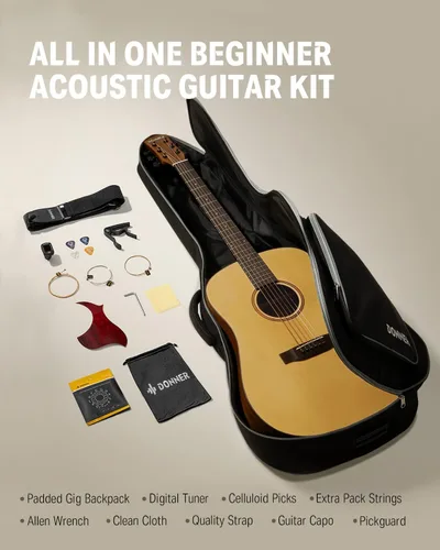 Miniatura 4 de Donner guitarra acústica negra para principiantes, adultos, adolescentes, kits de iniciación - Juego completo de guitarra acústica