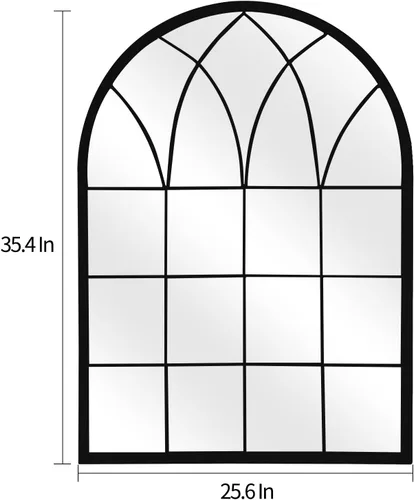 Miniatura 6 de Espejo de pared de ventana arqueada, espejos de marco de metal de 35 pulgadas con patrón de rejilla, acabado antiguo negro, espejo decorativo