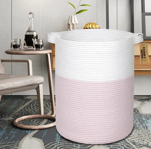 Miniatura 5 de COMFY-HOMI XXL Cesta grande de lavandería con asas, cesta de mantas para sala de estar Cesta decorativa tejida de cuerda de algodón, cesta