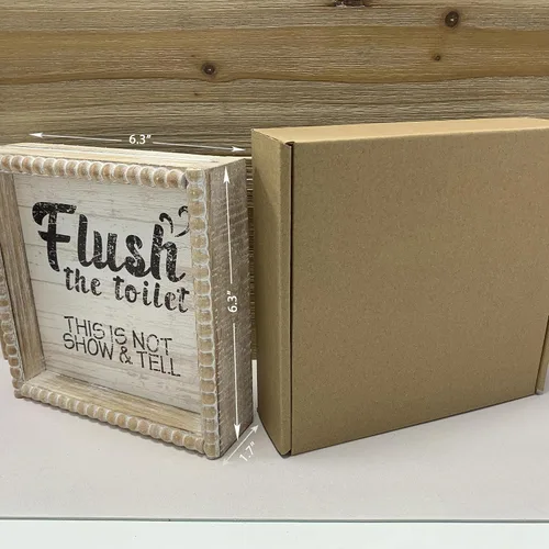 Miniatura 6 de Letreros de decoración de baño con marco de madera estilo bohemio, divertida placa decorativa para baño, pequeña y bonita, decoración de estante