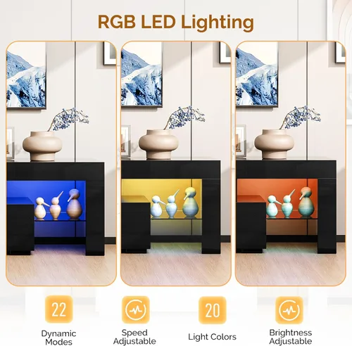 Miniatura 4 de Bonnlo Soporte de TV LED de 51 pulgadas, moderno centro de entretenimiento negro con luces LED y almacenamiento para televisores de 45/50/55/60