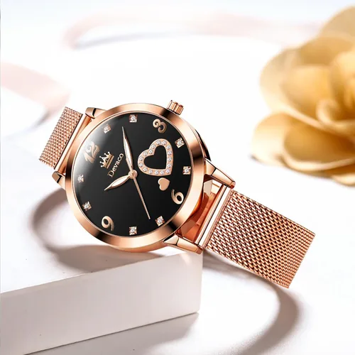Miniatura 2 de devaco Reloj de pulsera del cuarzo del diamante del oro rosa del acero inoxidable, reloj de moda de las señoras de la prenda impermeable