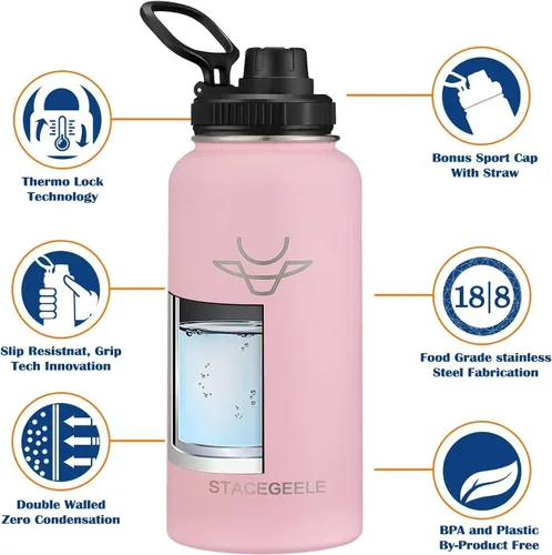 Miniatura 3 de Botella de agua aislada al vacío con tapa de boquilla y rosca en la parte superior, termo de acero inoxidable para niños, a prueba de fugas, ligera