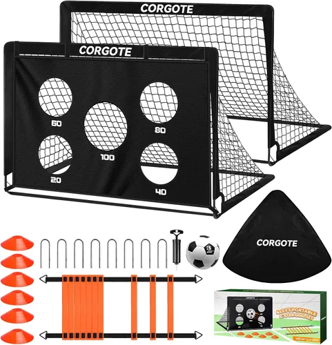 Toddler Soccer Goals for Backyard Set of 2, 4x3ft Portable Pop Up Soccer Net, Kids Soccer Training Equipment with Ball, Cones, Ladder, Scoring Negro