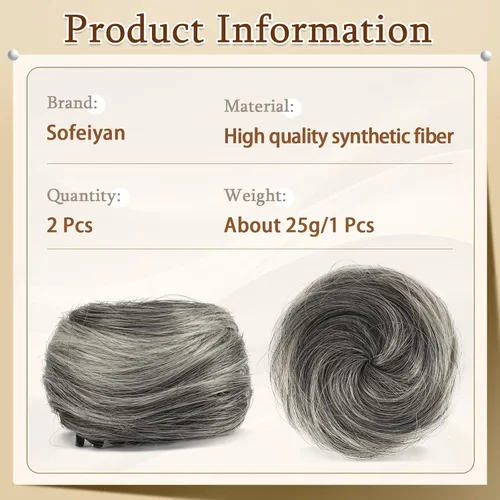 Miniatura 2 de SOFEIYAN 2 piezas de mini clip de garra en extensiones de moño de cabello con orejas de gato desordenadas, accesorio de peluca sintética de dona