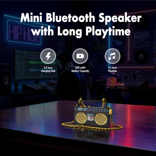 Miniatura 5 de Altavoz inalámbrico portátil mini Bluetooth de 50 aniversario del Hip Hop, Boombox retro portátil, collar de 27 pulgadas, radio FM, botones a bordo