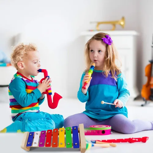 Miniatura 2 de Xilófono para niños, Glockenspiel con 2 mazos seguros para niños, 8 notas diatónicas, barras de metal coloridas con desarrollo educativo musical