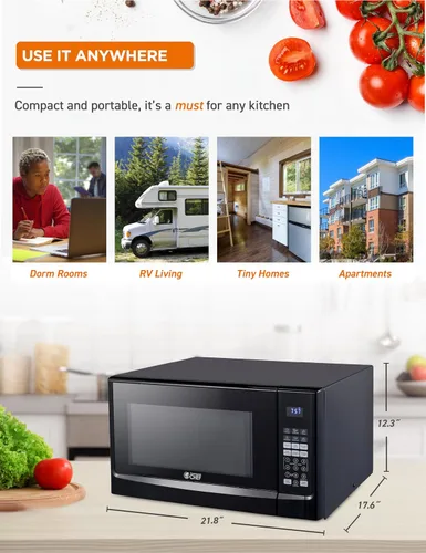 Miniatura 7 de COMMERCIAL CHEF Microondas de 1.4 pies cúbicos con 10 niveles de potencia, microondas pequeño con botón pulsador, microondas de 1100 vatios