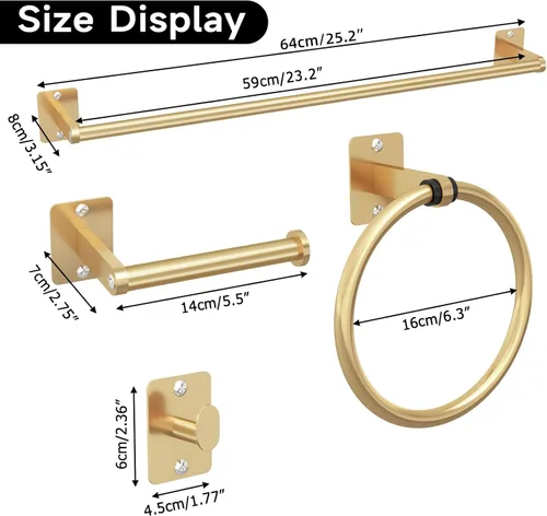 Miniatura 7 de KLJKPA - Juego de accesorios de baño, juego de 4 piezas de accesorios de baño dorados, barra de toalla de 24 pulgadas, toalleros para baño, ganchos