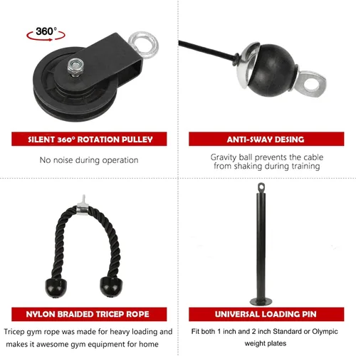 Miniatura 5 de LFJ Sistema de Poleas con Cable LAT para Jalones y Levantamiento de Peso, Accesorio de Polea de Máquina con Cable para Jalones de Tríceps, Curl
