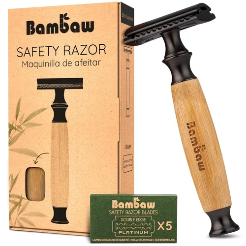 Miniatura 19 de Bambaw Maquinilla de Afeitar de Seguridad de Doble Filo para Hombres con Soporte, Maquinilla de Afeitar de Metal Reutilizable con 5 Cuchillas