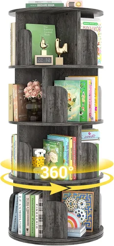 Miniatura 14 de Besiost Estantería Giratoria, Estantería de Madera de Rincón, Estantería Giratoria de 4 Niveles para Exhibición en 360, Organizador de Libros