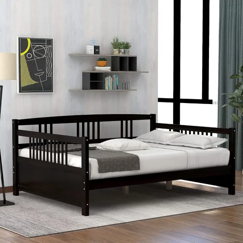 Miniatura 10 de Flieks Sofá cama de madera maciza, marco de cama de tamaño individual, sofá cama multifuncional para niños/dormitorio de invitados, no requiere