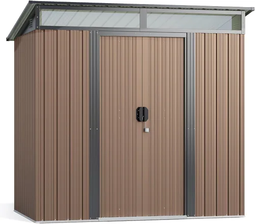 Gizoon Cobertizo de almacenamiento al aire libre de 6 x 4 pies, cobertizo de jardín de metal con puertas deslizables con cerradura, cobertizo