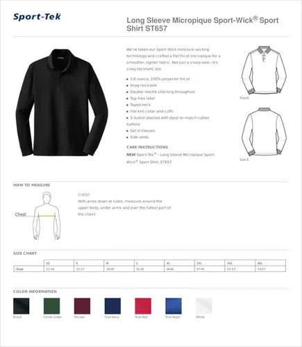 Miniatura 6 de SPORT-TEK Polo de manga larga Micropique Sport Wick para hombre