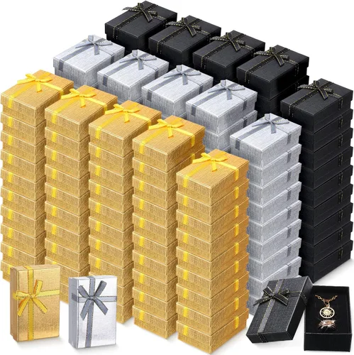 Caja de regalo de joyería - Pequeña caja de embalaje vacía a granel cajas de cartón con lazo para anillos, collares, aretes y pulsera