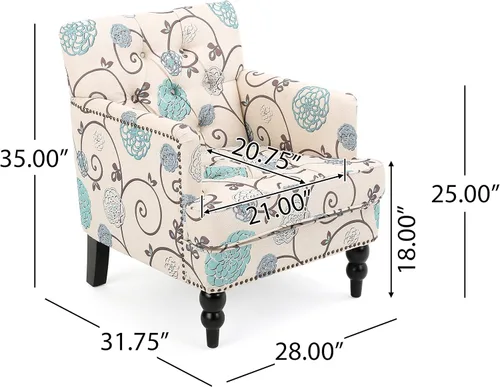 Miniatura 10 de Christopher Knight Home Harrison - Silla de club copetuda de tela, color blanco y azul