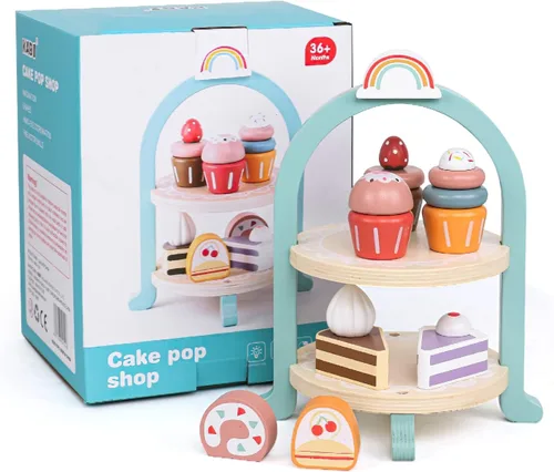 Miniatura 8 de Juego de comida de postre de madera, juego de comida para niños, juego de fiesta de té para niñas pequeñas, juegos de accesorios de cocina de madera