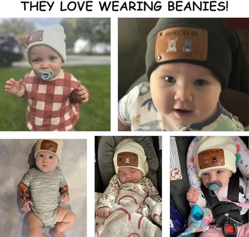 Miniatura 5 de Gossby Gorro de bebé personalizado con parche de cuero vegano para niño y niña, protegido por - Regalo personalizado para recién nacido, niño
