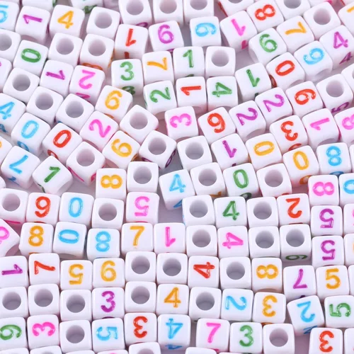 Miniatura 15 de 1000 cuentas cuadradas de acrílico blanco con números, cuentas de números del 0 al 9 para hacer joyas, collares, llaveros, pulseras