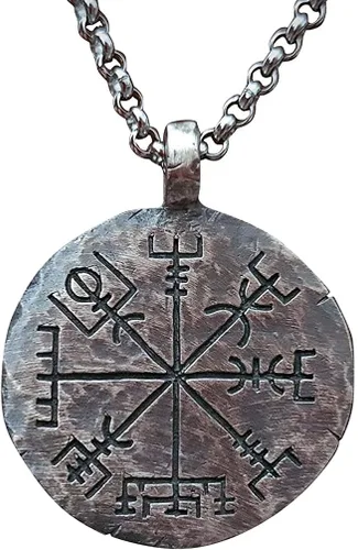 Baldur Jewelry - Collar de brújula vikinga de plata de ley 925 con colgante Vegvisir Collar de joyería nórdica martillado a mano - Regalos vikingos