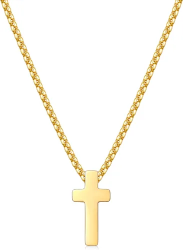 Miniatura 11 de Fiusem Collar con Cruz para Hombre, Collares con Cruz de Hombres en Plata/Oro/Negro con Cadena de Cruz de 2.5mm y Colgante de Cruz de Acero