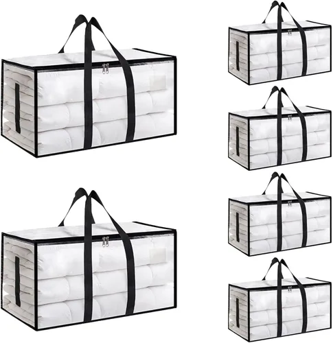 Miniatura 38 de Paquete de 4 bolsas de mudanza extra grandes y resistentes, bolsas de almacenamiento impermeables con asas y cremalleras, plegables para dormitorio