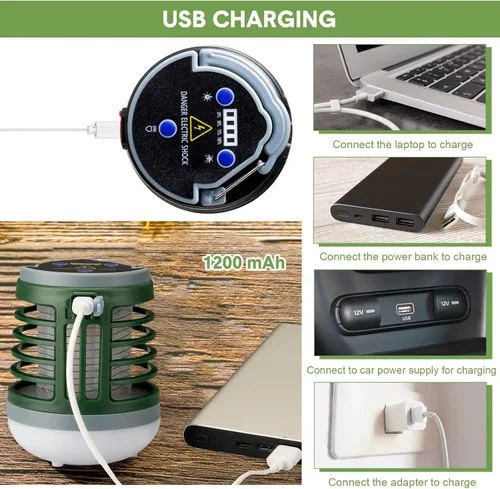 Miniatura 5 de Paquete de 2 exterminadores de insectos 3 en 1 recargable por USB, portátil, impermeable, repelente de mosquitos, linterna LED para exteriores, Verde